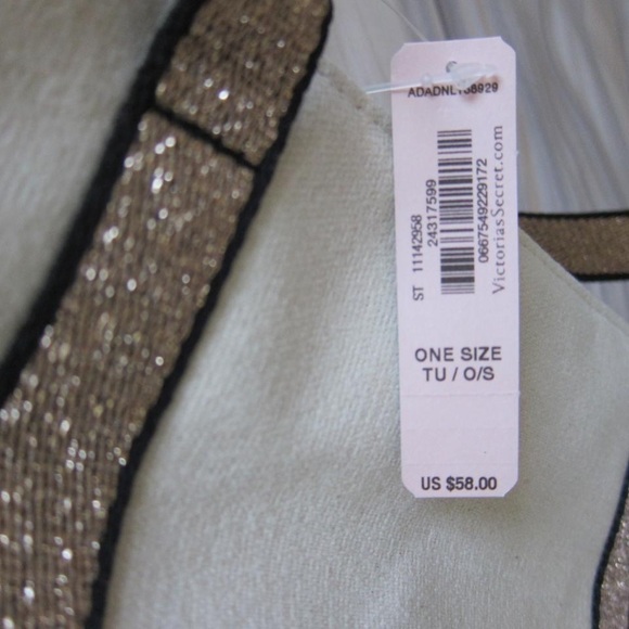 NWT VS Sparkle Zip Top Carryall Beige Canvas Tote - Picture 4 of 6